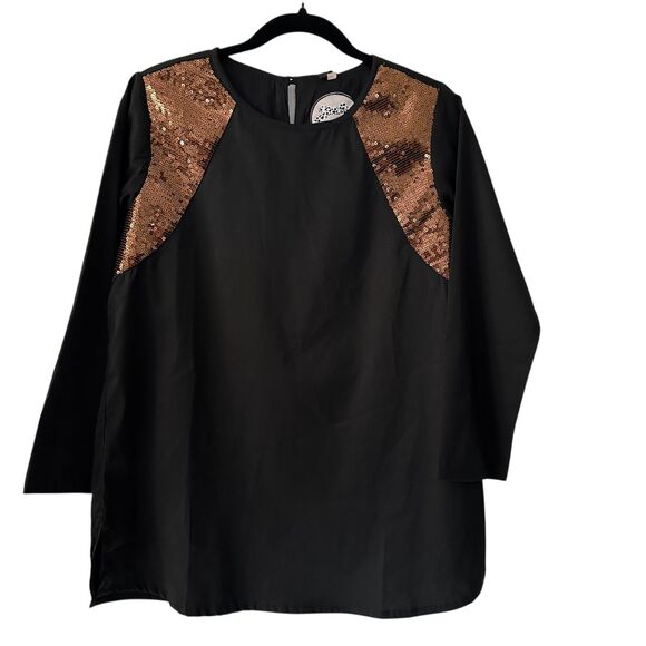 Almarichi Madred Spain Black Polyester and Gold Sequin Dressy Tunic Size S NWT - Picture 1 of 5